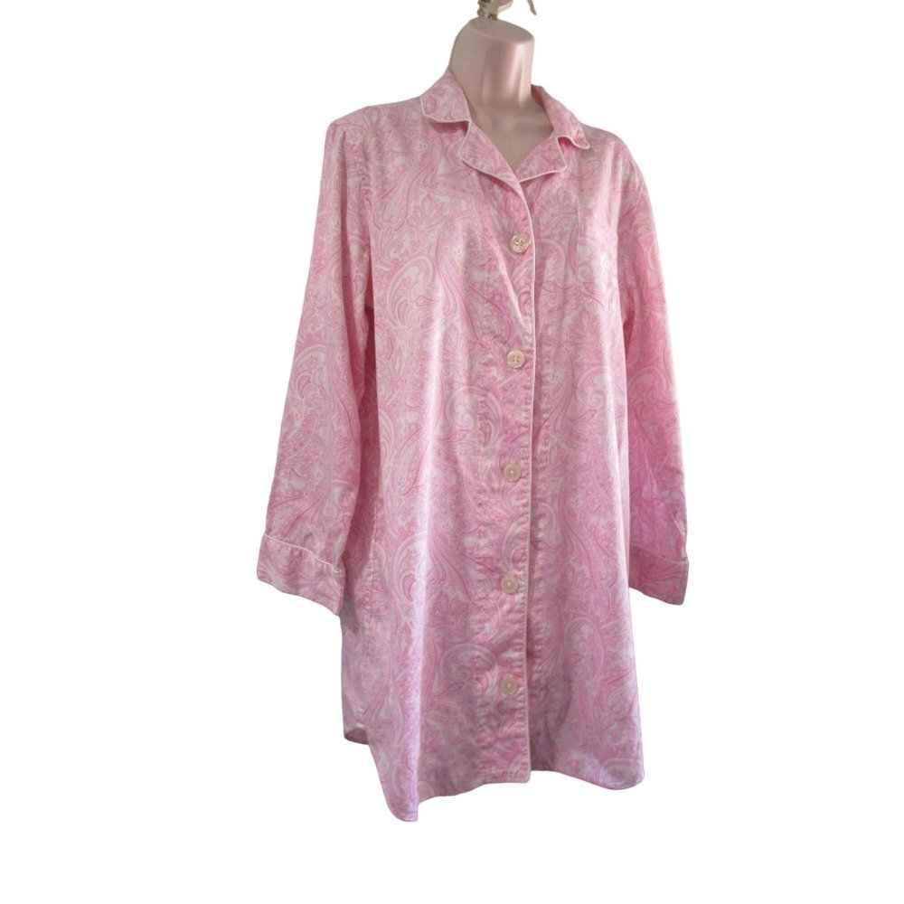 Lauren Ralph Lauren Pink Paisley Menswear Button Up Nightshirt Ladies L EUC - Picture 5 of 16